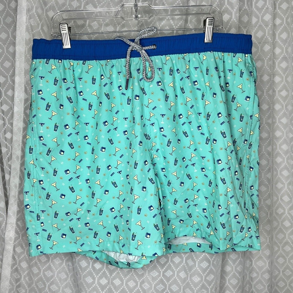 Rainforest Swim Trunks Quick Dry‎ 4-Way Stretch Aruba Blue Cocktail Print Size S